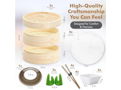 Cesta de Vapor de Bambú para 6 Bollos Momo y Vegetales