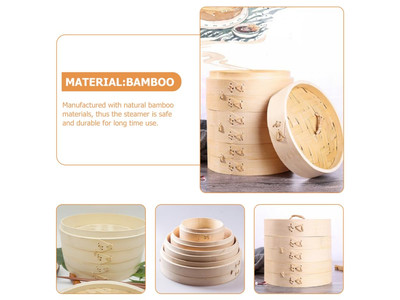Vaporeras de Productos Cesta de Vapor de Bambú de 3 Niveles