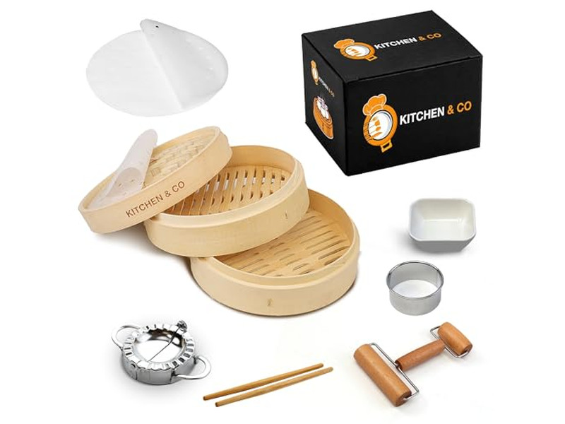Rejilla Ancha para Wok de Huevos y Olla de Madera Cesta de Vapor de Bambú